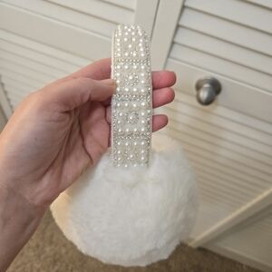 Pearl Embellished White Faux Fur Earmuffs